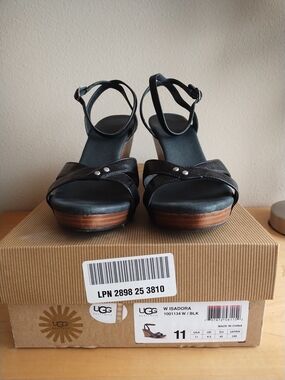 UGG W Isadora Black Leather Platform Sandals